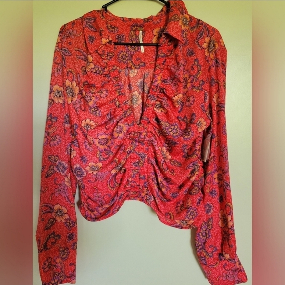 Free People Ruby Combo Ruched Long Sleeve Top